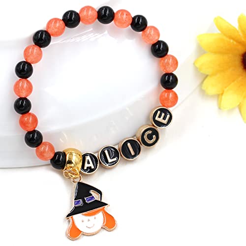 Image of Uloveido Black Orange Jade Charms Halloween Bracelets All Saints' Gift - DIY Customized Name Beaded Bracelet