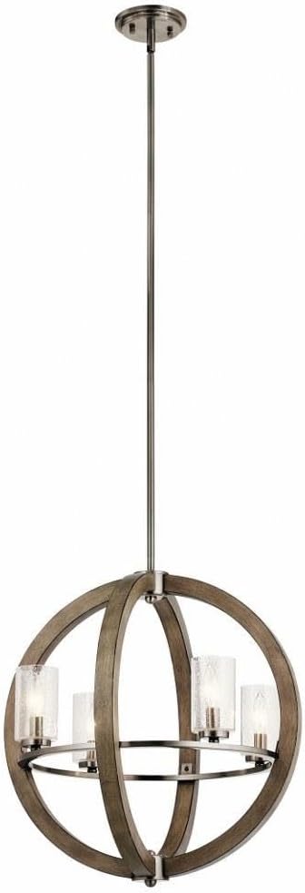 Kichler Grand Bank 21.5" 4 Light Chandelier with Clear Seeded Glass in Distressed Antique Gray Wood and Classic Pewter Metal