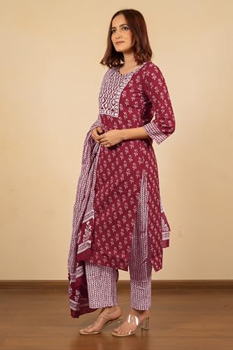 Image of MIRCHI FASHION Pure Cotton Women Straight Batik Print & Mirror Work Kurti Set with Dupatta and Pant