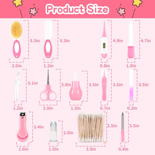 Baby Grooming Kit,Infant Safety Care Setwith Hair Brush Comb Nail Clipper Nasal Aspirator, Baby Essentials Kit for Newborn Girls Boys (14 PC-Pink Kit) - Image 4