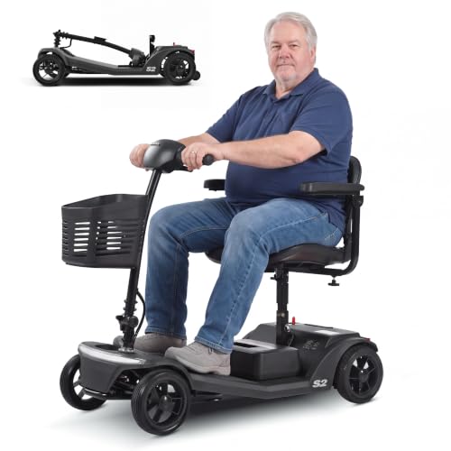 S2 Electric Mobility Scooter for Seniors, Compact and Foldable with Removable 12Ah Battery, 15-20 km Range, Comfortable Seat and 150 kg Load Capacity(Black)