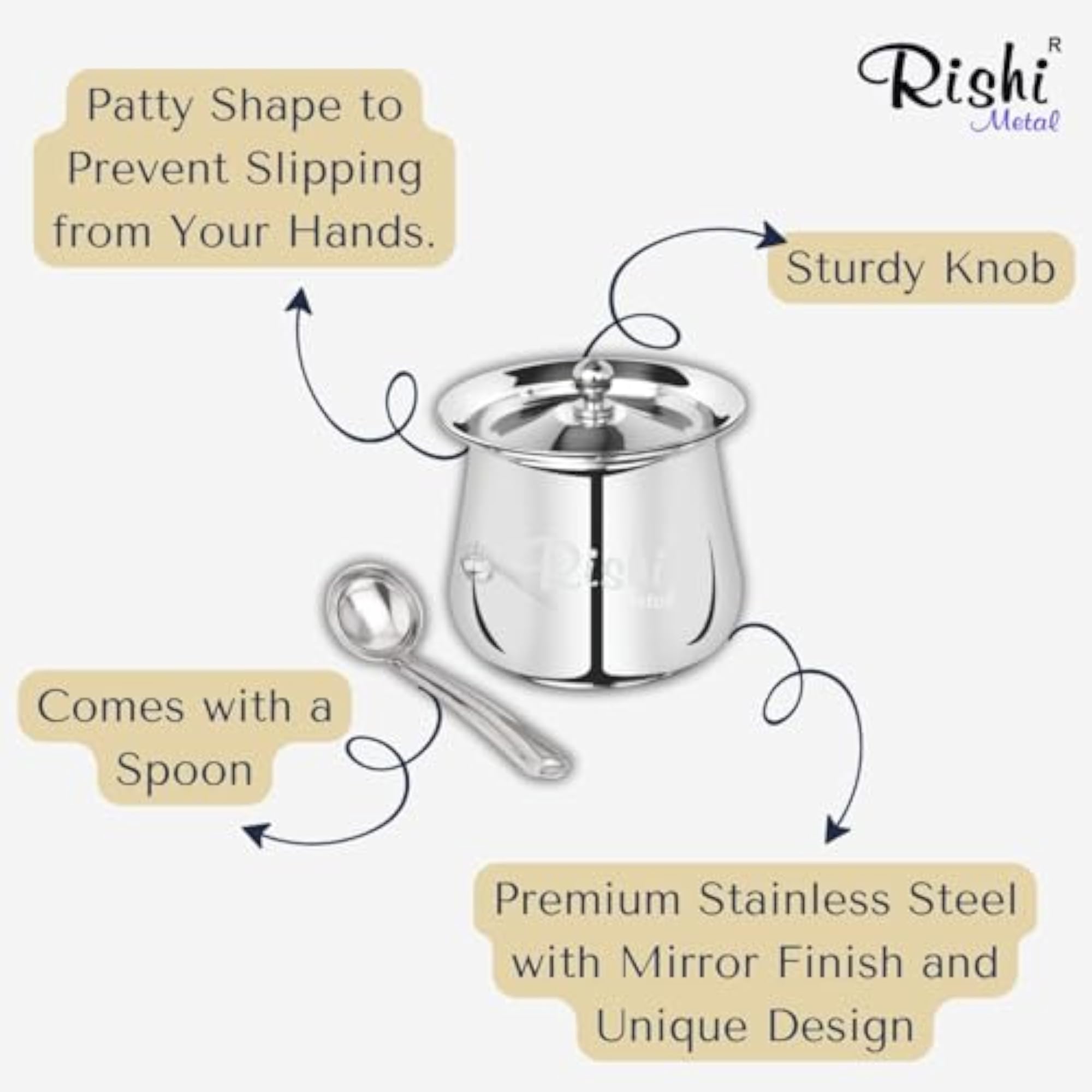 Stainless Steel Ghee Pot with Lid, 350ml