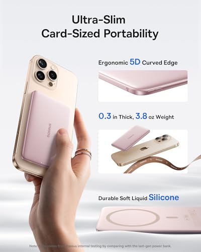 Image of Baseus Picogo Power Bank, 0.3 inch Ultra Slim 5000mAh MagSafe Portable Charger, Card-Size Magnetic Battery Pack with USB-C Braided Cable, Alloy Wireless Charger for iPhone 17 Pro Max /17 Air /16 /15 /14 /13 /12