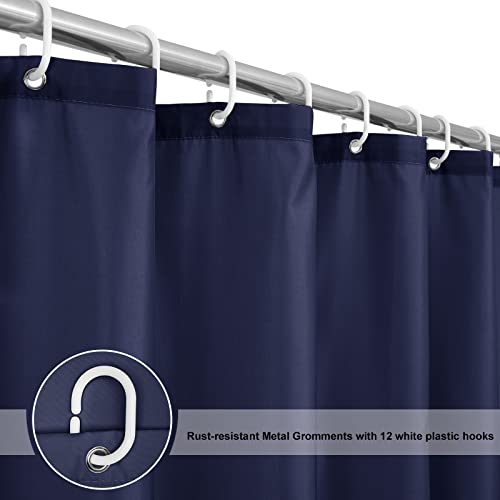 EurCross Navy Blue Long Fabric Shower Curtain 180 x 200cm Drop, Water Resistant Machine Washable Shower Curtain Liner 72 x 78 Inch,100% Polyester