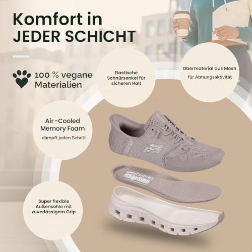 Skechers Damen Glide-Step Pro Slip-InTurnschuhe, Taupe Mesh/Silver Trim, 36 EU – Ansicht 4