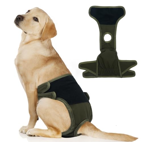 Lelepet 犬 マナーベルト 快適透気 女の子 男の子 おむつカバー 防水衛生 腹部弾力 発情期用 生理パンツ 介護用 犬 オムツカバー 犬 マナーパンツ 洗濯可 再利用可能 (濃い緑, L)