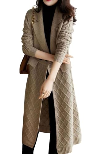 chouyatou Women's Cable Long Sweater Cardigan Open Front Lightweight Oversized Knit Blazer Jacket Coat