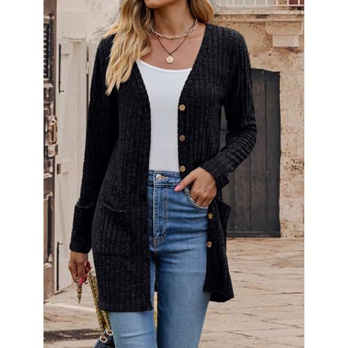 GaoCold Women's Fashion Cardigan Long Sleeve Button Knitted Cardigan Sweater Fall Long Casual Outfits with Pockets3