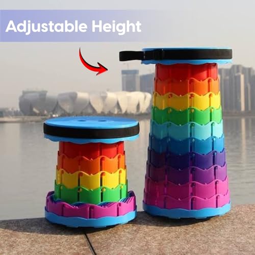 Image of HOUZA Telescopic Foldable Stool for Travel, Sitting, Camping, Picnic, Hiking, Garden, Indoor & Outdoor Use | Lightweight Collapsible Portable Folding Stool for Kids & Adults (Blue)