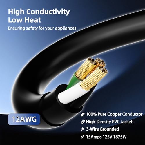 islewire 50 FT Outdoor Extension Cord with Multiple Outlets, 12 Gauge Heavy Duty Black Extension Cord Waterproof with 3 Outlet, 3 Prong Power Cord for Garden and Home Use Indicator Light, ETL Listed by islewire - Image 4