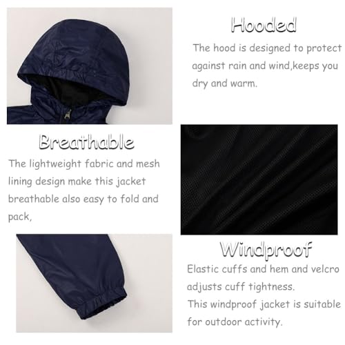 SNOW DREAMS Boys Waterproof Rain Jacket Windbreaker Lightweight Coat Kids Raincoat Outerwear Navy Size 63