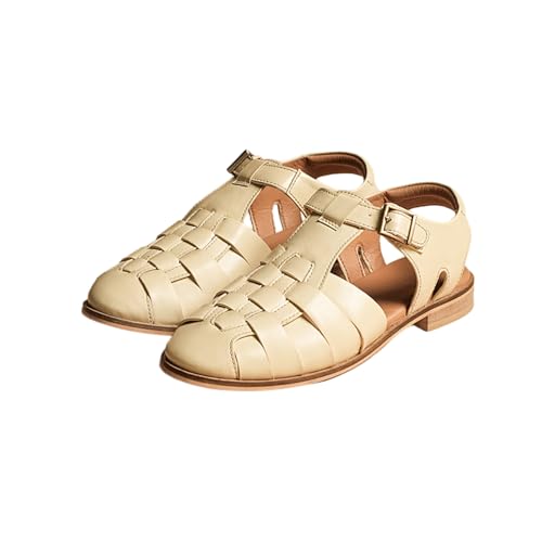 Image of Theater Tourist Woven Sandals for Women | Closed-Toe Fisherman Style | Adjustable Buckle Strap | Casual Everyday Flats