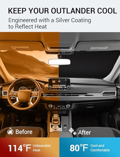Image of Proadsy 2026 Upgrade Windshield Sun Shade Custom Fit 2026 2025 2024 2023 2022 Mitsubishi Outlander Foldable Front Sunshade Protector Sun Visor Blocks UV Rays Keep Car Cooler