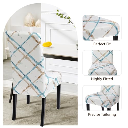Image of SearchI Printed Dining Room Chair Covers Set of 4, Stretch Kitchen Chair Covers Washable Parsons Chair Slipcover Removable Dining Chair Protectors for Hotel,Ceremony(Geometric Stripe)