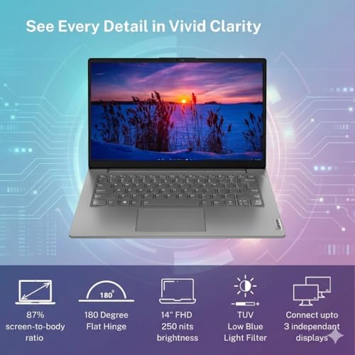 Image of Lenovo V14 Laptop, 13th Gen Intel Core i3-1315U, 14 inch FHD (1920x1080) Antiglare Display, 8GB RAM, 512GB SSD, Windows 11 Home, Office 2024, Thin & Light (1.43kg), Iron Grey,