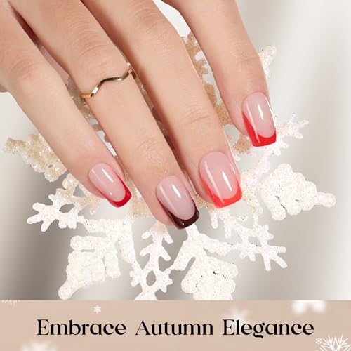 Image of Beetles X Press Red French Tip Press On Nails | 5 Colors Press On Nail Short Square | 16 Sizes 160 Pcs Natural Salon Quality Soft Gel Nail