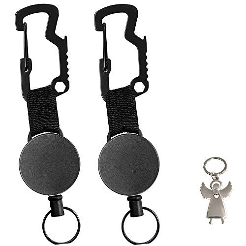 BOYATONG Intrekbare sleutelhanger, uitschuifbare sleutelhanger, sleutelband met staalkabel, multitool karabijnhaak, beschermengel sleutelhanger
