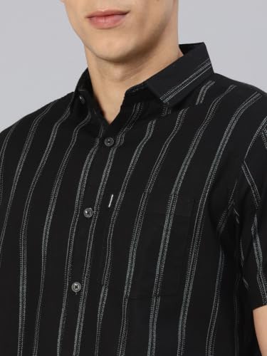 Image of Majestic Man Men's Pure Cotton Striped Half Sleeve Slim Fit Casual Shirt for Men