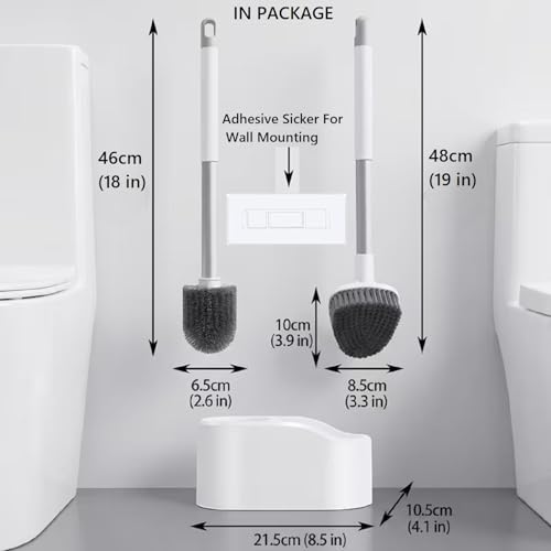 Image of Clyton Toilet Brush with Holder Stand, Toilet Bowl Cleaning Brush and Bathroom Toilet Floor Scrubber Brush with Self Adhesive Wall Mounted Ventilated Drying Stand, Toilet Bathroom Cleaning Brushes Set