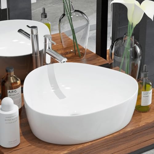 Lavabo triangular de cerámica blanca Mangloder para baño moderno 50,5cm 2