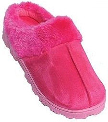 Shoes8teen Womens Indoor/Outdoor Faux Shearling Slippers (Small 5/6, Fushia 1411)