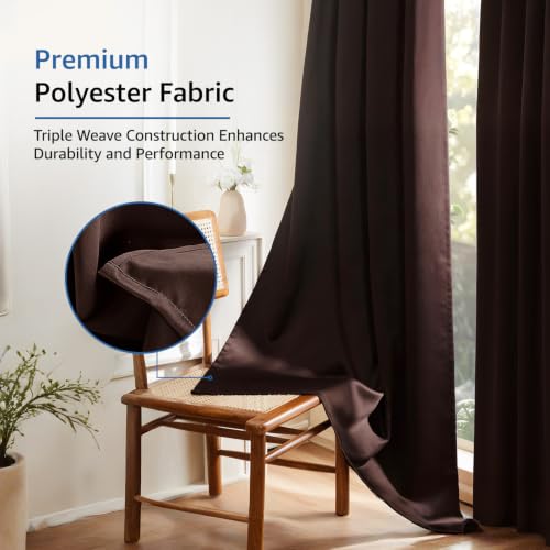 Image of Amazon Brand - Solimo Polyester 100% Blackout Plain Window Curtains|100% Room Darkening| 8 Feet |Set of 2| Plain Design | Blackout|for Living Room Kids Room and Bedroom | Color- Dark Brown