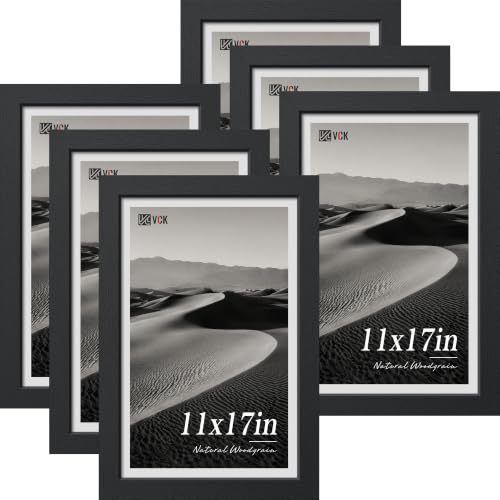 Image of VCK 11x17 Picture Frames Black - 6 Pack, Wide Border Wood Poster Frame, Multi-Directional Display Family Photos, Office Prints, Studio /Gallery, Wall Hanging