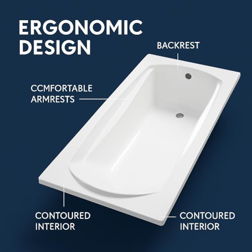 Image of Hindware Marina Bathtub for Bathroom | ABS Body | Floor Mount | White | Size: 4.99 x 2.51 x 1.48 ft (LxWxH) | 1 Year Warranty | Fixing Kit & Accessories Not Included