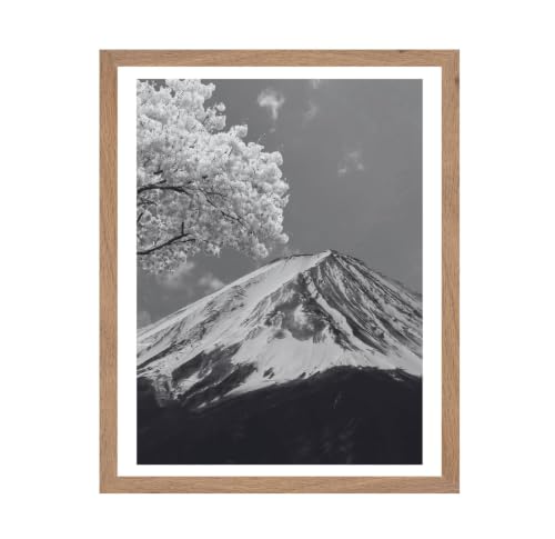 ALPINE INK CO. Mount Fuji Poster with Frame - Mount Fuji with Cherry Blossom Tree Wall Art - Serene Landscape Art for Living Room, Office, or Bedroom - 16x20 Beige Framed Print