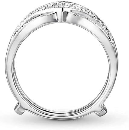 Yash Diam Jewel 14K White Gold Plated 925 Sterling Silver Round Cut Created Blue Sapphire and White Diamond V Shape Prong Set Wedding Engagement Enhancer Guard Ring (3 CT)