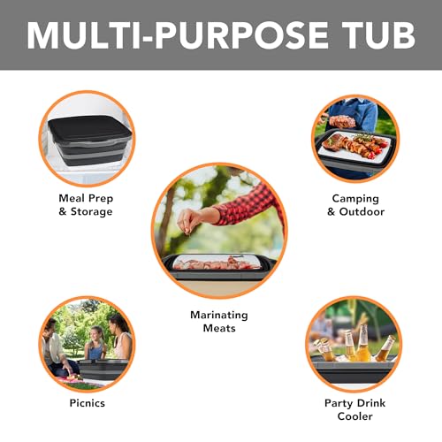 Collapsible Cutting Board(2.11 Gal/8L), BBQ Prep Tub with Locking Lid, Foldable Camping Sink with Colander, Multifunction Dish Basin for Kitchen, Bowl, Vegetable and Fruit, Storage Basket for Picnic - Image 4