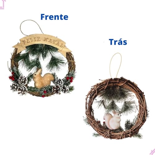 Guirlanda Para Porta Enfeite De Natal Esquilo E Pinhas Natalinos