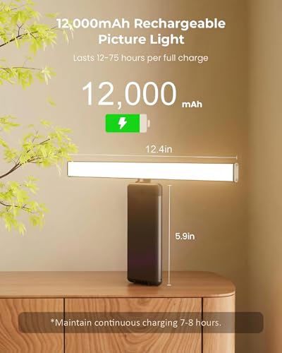 PopoIron Wireless LED Picture Light for Wall Art with Remote, 3 Color Temps, Dimmable, 12000mAh Battery Operated Sconce for Gallery Library Museum Frame Painting Artwork Photo Display