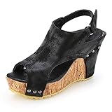 Minetom Sandalias De Mujer,Mujer Verano Dulce Encaje Arco Floral Sandalias con Cuña Peep Toe Cabeza Pescado Zapatos De Tacón Alto Chancletas Zapatillas Sandalias Romanas De Mujer Negro EU 42