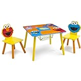 Delta Children Sesame Street Wood Kids Table and Chairs Set with Storage, Greenguard Gold Certified