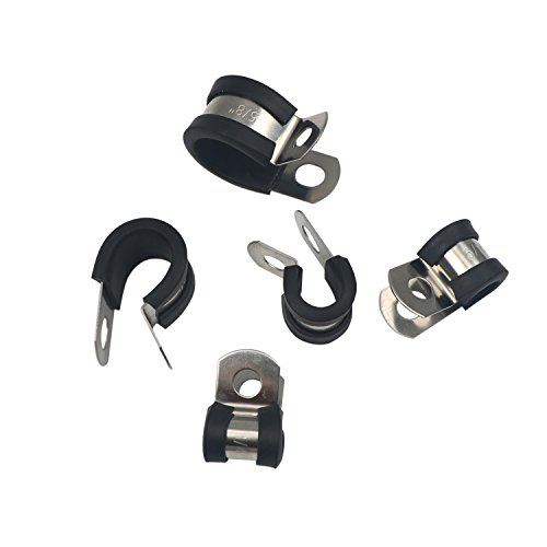 Cable Clamps Assortment Kit, 55Pcs 304 Stainless Steel Rubber Cushion Pipe Clamps 5 Size 1/4'' 5/16'' 3/8'' 1/2'' 5/8'' Metal Wire Clamps For Electric Wires, Fuel Line Hose #TOP2