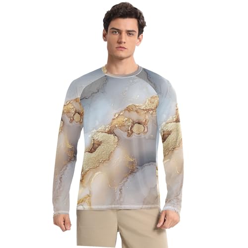 Marble Beige Grey Sun Protection SPF Rash Guard Shirt Quick Drying Round Neck UV Sun Protection Hiking