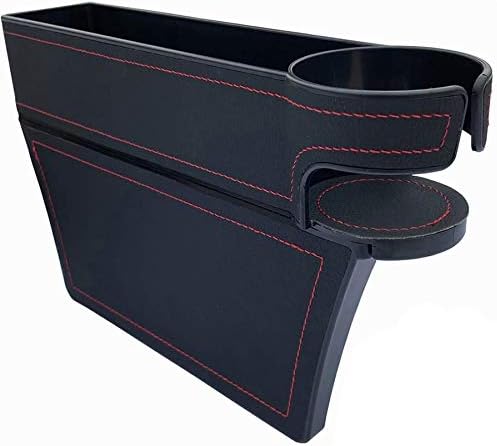 LUCKLYJONE Car Seat Gap Filler, Console Side Pocket, PU Leather Car Seat Pocket Organizer Catcher Caddy for CellPhones Wallet Coin with Cup Holder Black(Driver Side)