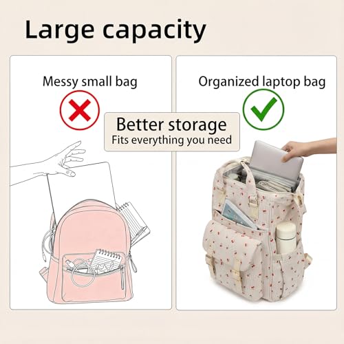 Image of Corduroy Laptop Backpack for Women 15.6 Inch Stylish College School Bookbag, Business Work & Travel Computer Backpacks (Cherry Beige)