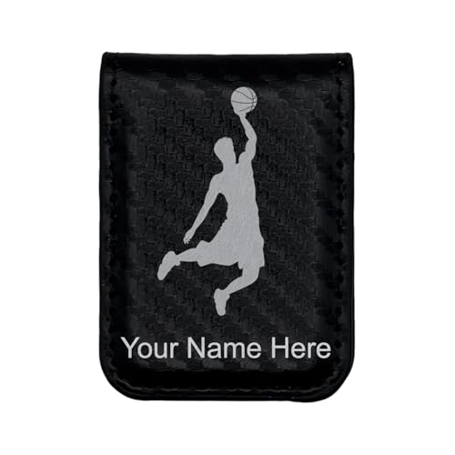 LaserGram Slim Magnetic Money Clip, Basketball Slam Dunk Man, Personalized Engraving Included (Carbon Fiber Black with Silver)