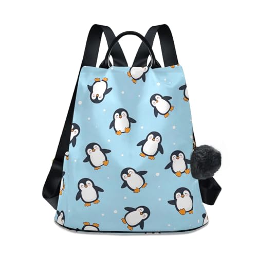 Sac à dos femme imprimé pingouin bleu anti-pickpocket avec poches de rangement latérales