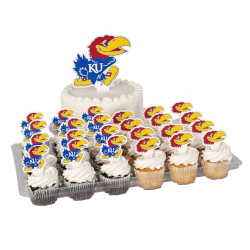 Desert Cactus University of Kansas Cupcake Topper and Cake Toppers Set - KU Jayhawks 25 Pcs Food Party Supplies, Decorations, Graduation and Game Day