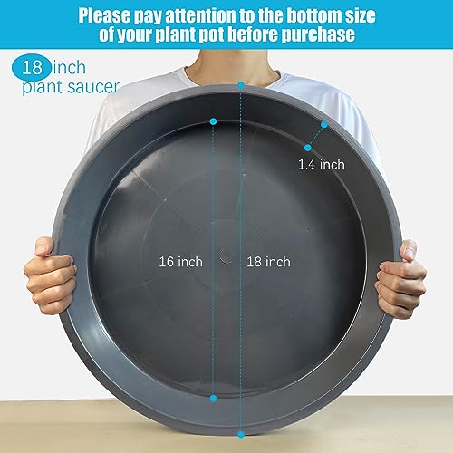 DUNPUTE 6 Pack Plant Saucer 12 14 16 18 20 22 Inch Plastic Plant Tray, Sturdy and Durable Flower Pot Container Accessories Plant Pot Saucers for Indoor and Outdoor (18 Inch, Gray)