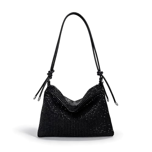 Flhlxzm Black Evening Clutch Bag for Women, Sparkly Elegant Rhinestone Handbags, Women's Cross Body Hobo Bag Diamante Clutch Purse for Party Bridal & Night Events