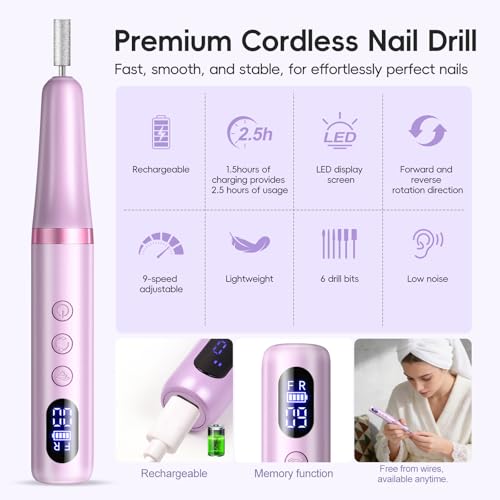 PEACECOLOR Cordless Electric Nail Drill File Kit Long-Lasting Rechargeable - image 2