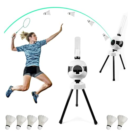Badminton Aufschlagmaschine, Badminton Trainingsmaschine mit 6 Badminton Tragbare Federball Aufschlagmaschine mit Badminton Ballmaschine für Solotraining Fangbohrer Smash-Training, 15 Ballkapazität