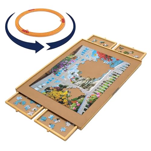 Bits and Pieces Rotating Puzzle Board with Drawers, Jigsaw Puzzle Board 1000 Pieces, 22 Inch x 30 Inch Spinning Wooden Tray Table with 4 Organizing Piece Sorting Trays, Portable, Storage for Puzzles by Bits and Pieces - Used condition - US$56.62