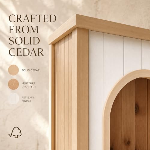 Solid Cedar Dog Crate Furniture End Table for Small Dogs & Cats, Modern Pet Side Table with Hidden Cozy Space, Stylish Indoor Pet House for Living Room & Bedroom - Image 7