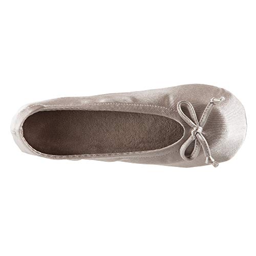 Image of Isotoner Women's Satin Ballerina Slippers with Classic Ribbon Bow and Suede Sole