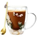 Qunkun Taza de cristal de Navidad, 350 ml, vasos transparentes creativos, vasos de cristal con patrón, vasos de doble pared, fiesta de Navidad, regalos creativos de Navidad para niños (muñeco de nieve